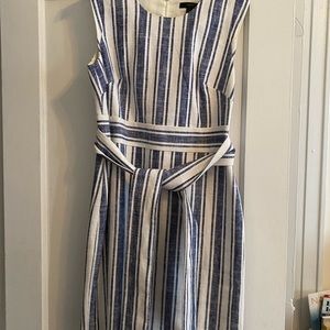 Linen dress with white and blue stripes